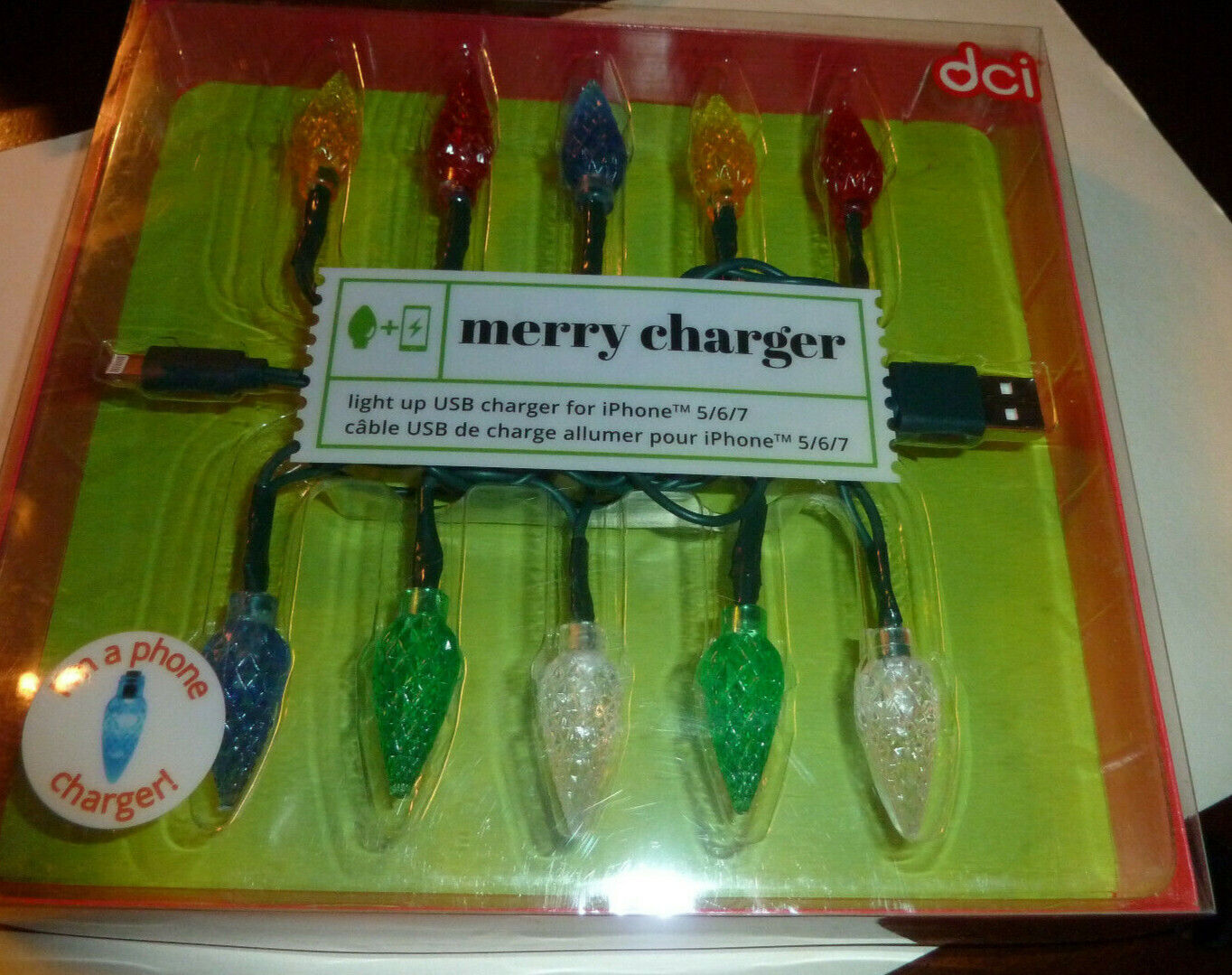 Christmas Light up USB Phone Charger for iPhone 5/6/7 New in Box 