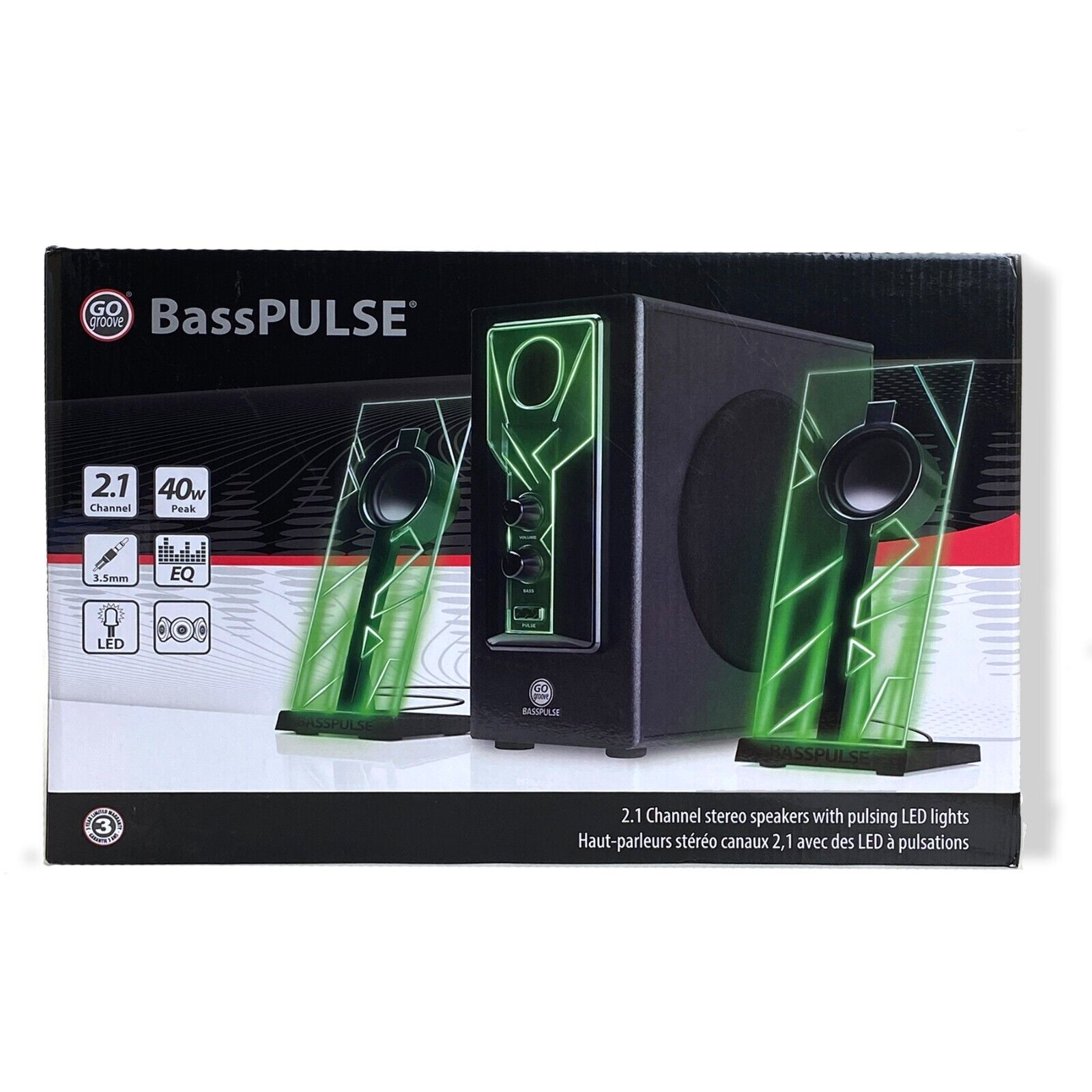 Go Groove BassPulse 2.1 Stereo Speakers With Pulsing LED Lights