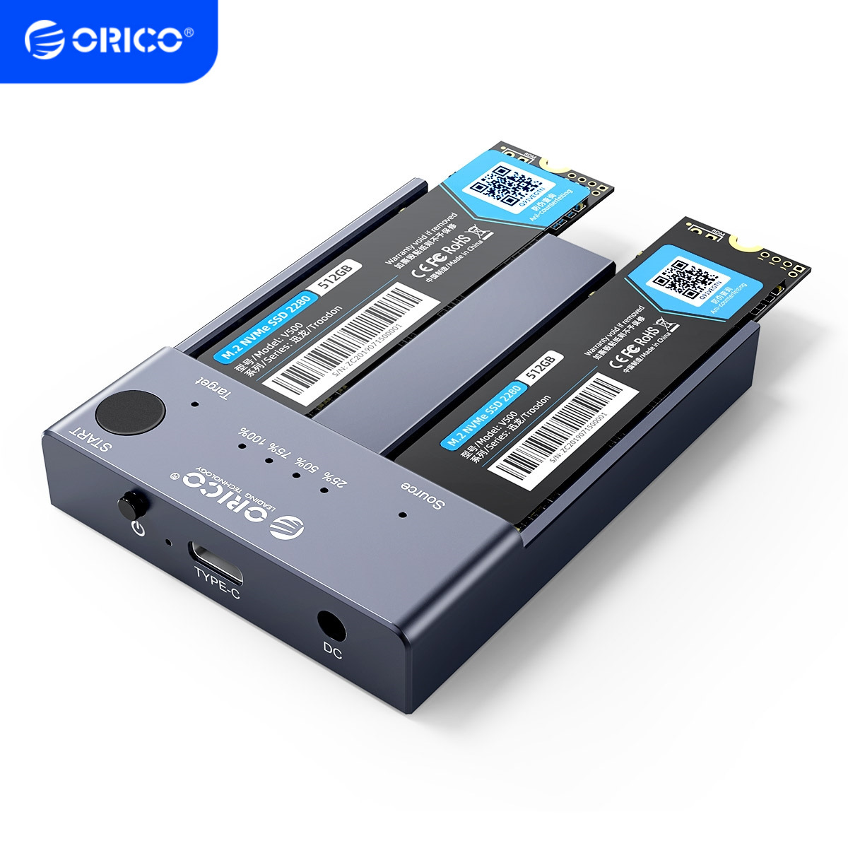 ORICO M.2 NVMe Cloner Dual-Bay NVMe Docking Station USB C to NVMe SSD Enclosure