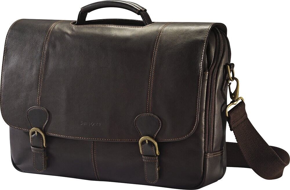 Samsonite Classic Leather Flapover Messanger Bag In Brown