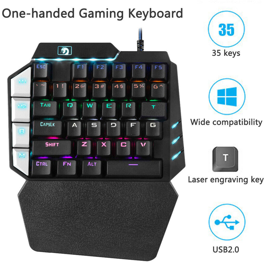 35 Keys RGB LED Left One-Handed Wired Gaming Keypad Keyboard USB for Laptop PC