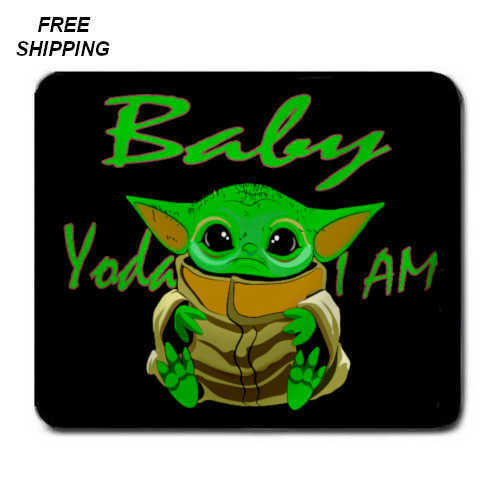 Baby Yoda I AM, Birthday, Gift, Mouse Pad, Non-Slip, USA, Black