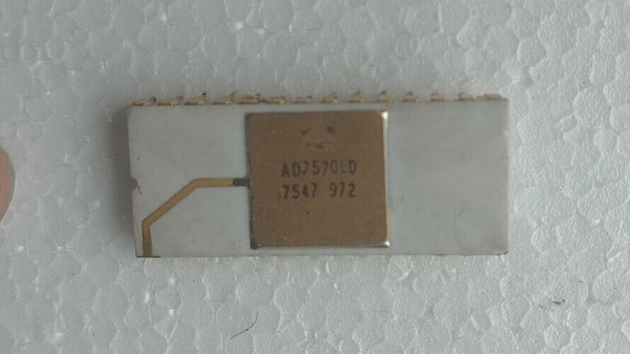 Vintage White And Gold Ceramic IC Chip AD7570 Type LD Back Stamped Mexico