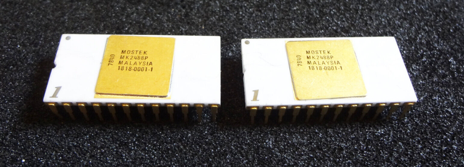 2Pcs Vintage Mostek Dot Matrix ROM MK2488P IC, White Ceramic, Gold Top and Leads