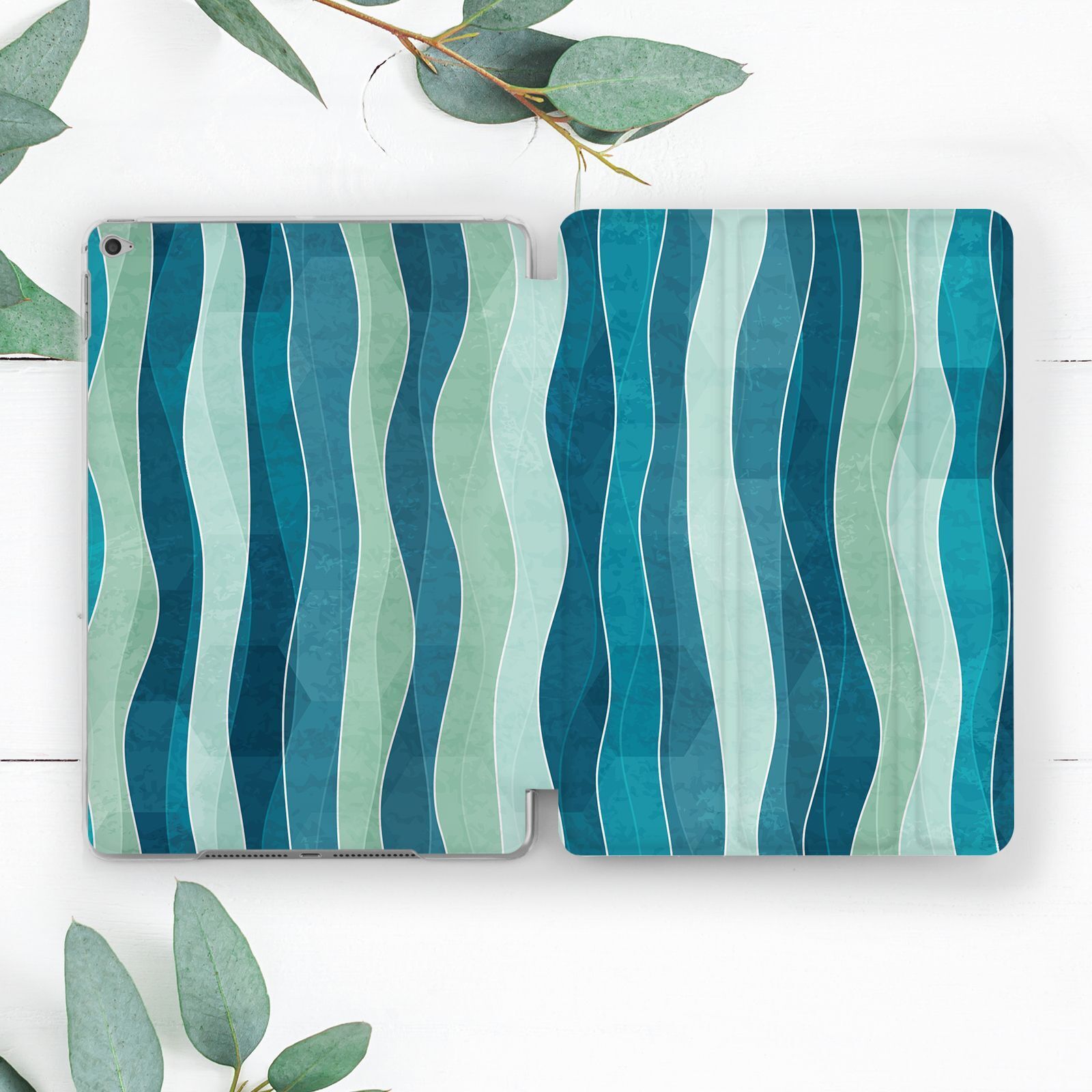 Blue Wave Stripes Painting Case For iPad 10.2 Pro 12.9 11 9.7 Air 4 5 Mini