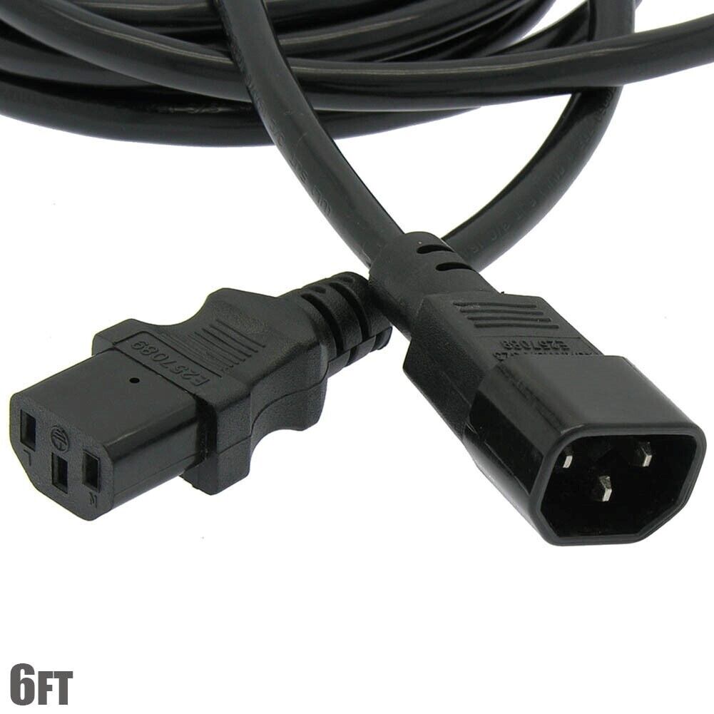 6FT 3 prong Female to Male Power Adapter Cable/Cord IEC-320 C13 to C14 16 Gauge