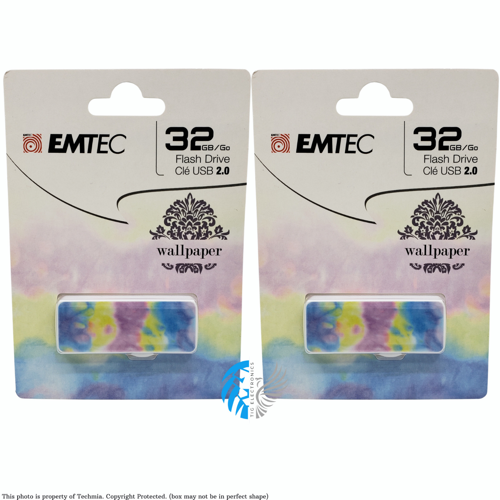2 PACK Emtec 32GB Slide Flash Drive - USB 2.0 - Wallpaper (ECMMD32GM700WPTD)™