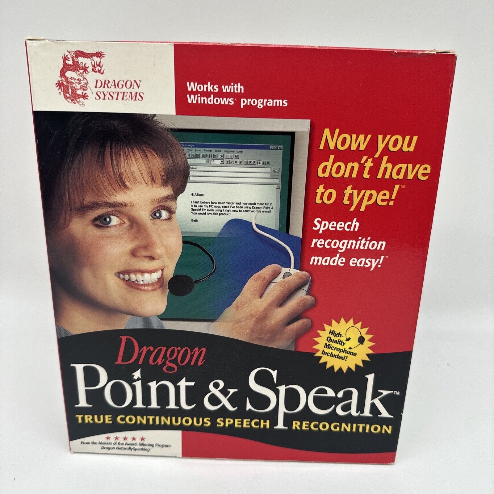 Vintage Dragon Point And Speak PC Software W Mic NEW Speak Naturally Dictation 