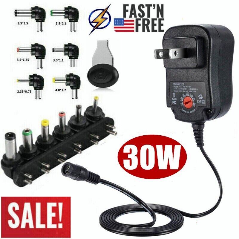 Universal Adjustable Voltage Power Supply AC/DC Adapter US Plug Charger W/ 6Tips