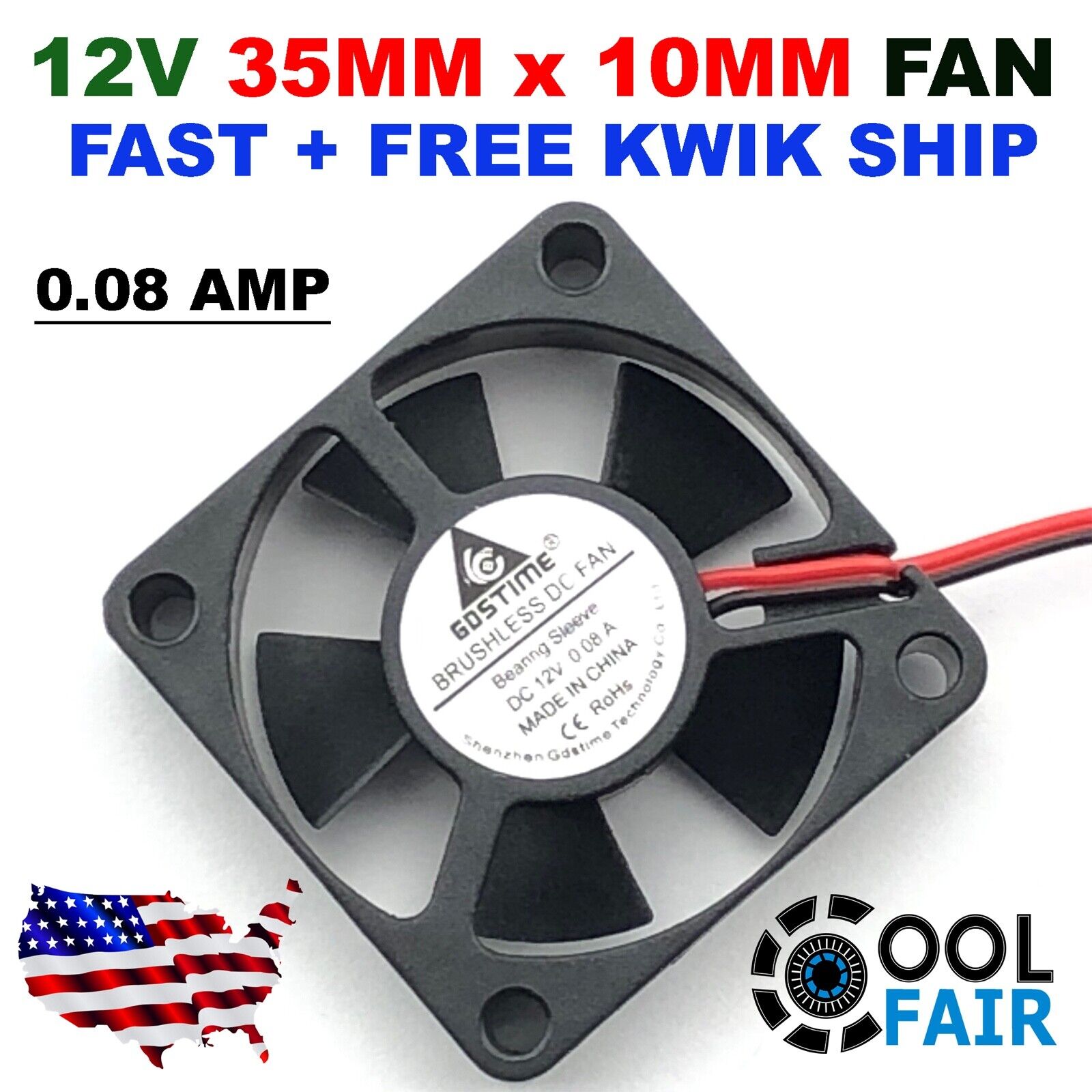 35mm X 10mm New Brushless Case Fan 12V 5.3CFM 2pin PC CPU Cooling 3510s