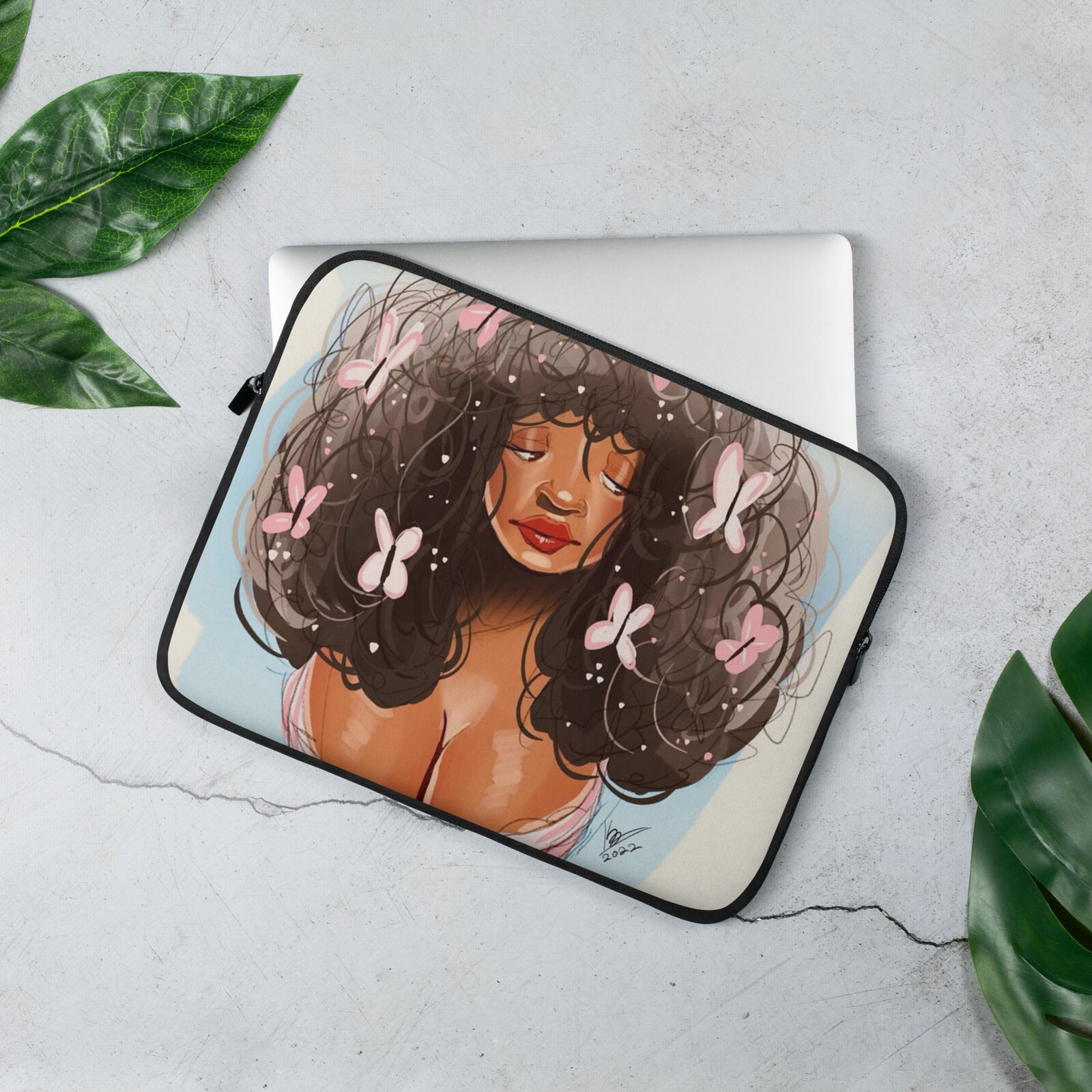 Black Beauty and Flowers Laptop Sleeve