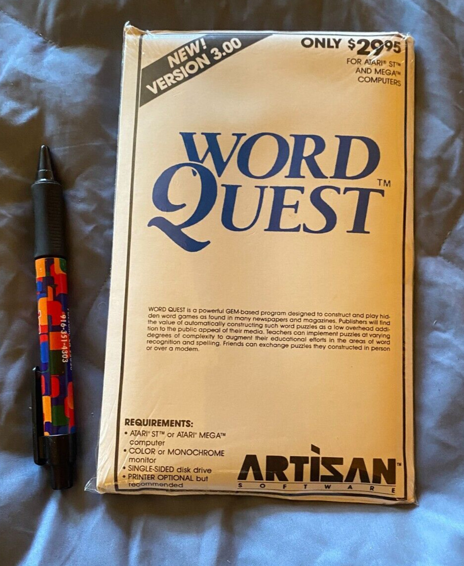 Word Quest Atari 1040/520 ST NEW Disk By Artisan Software