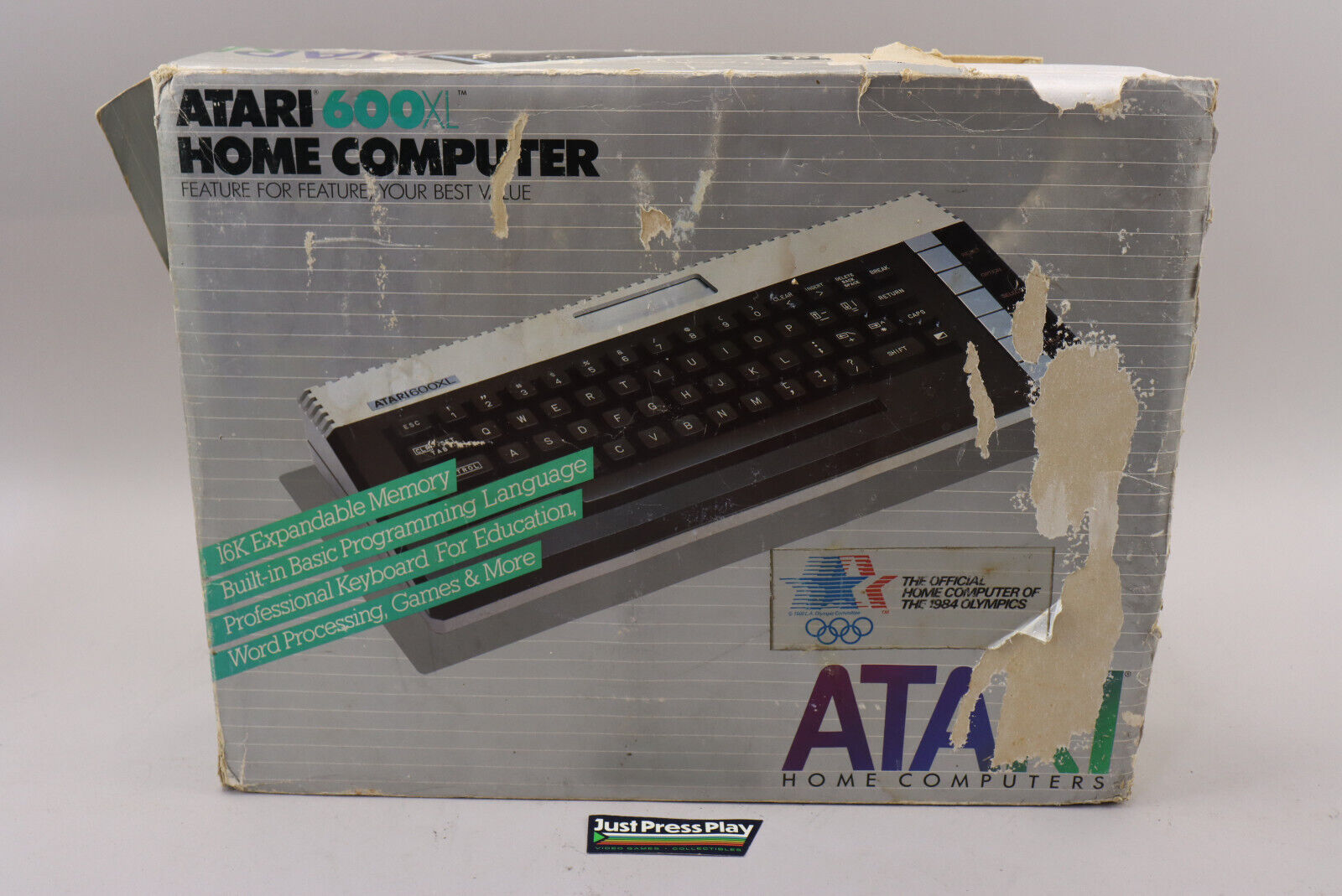 Atari 600XL Computer w/Box+ Powers On, Plays Games, Bad Keyboard AS-IS Parts/Rep