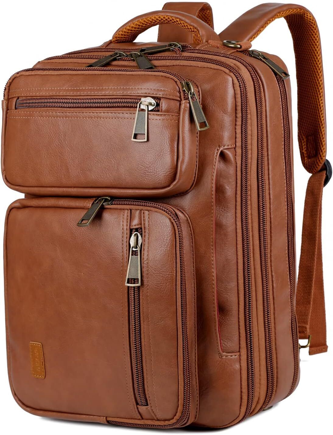 Leather Laptop Backpack Briefcase Hybrid 15.6 Inch Travel Brown 