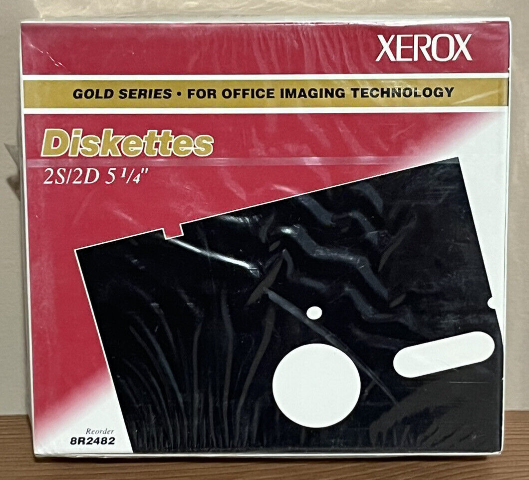 Xerox 8R2482 2S/2D 5 1/4” Diskettes Gold Series500 KB 48 TPI 2 Sides NOS Vintage