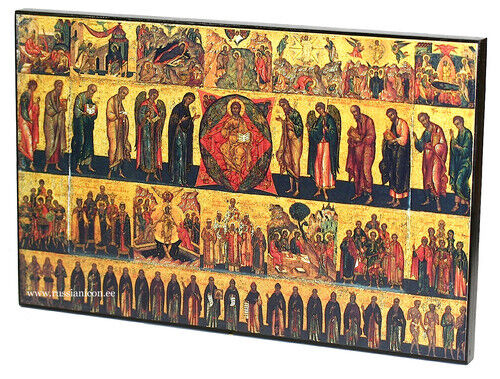 BIG RARE RUSSIAN ORTHODOX ICON – ALL THE CHURCH WITH YOU. STYLE XVI cent. WOOD .