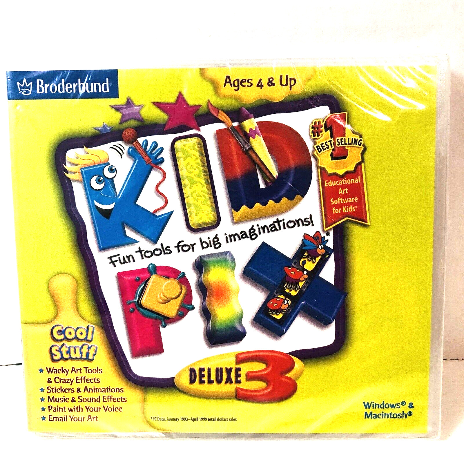 Broderbund Kid Pix Deluxe 3 CD ROM 2003 Art Tools Stickers Animations Music NEW