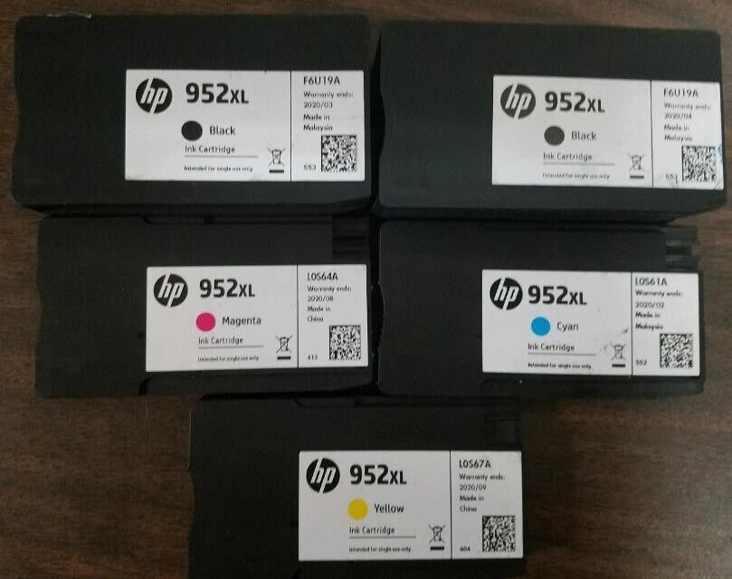 Set 5 Mostly New Genuine HP 952XL BK CYN MAG YEL Inkjets 70% Ink 2022-2024