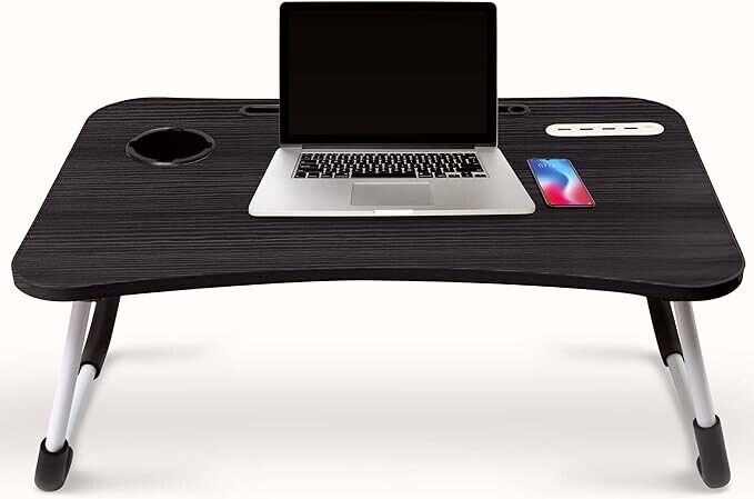 Foldable Lap Desk for Laptop and Writing With 4 USB Ports, Cup and Tablet Holder