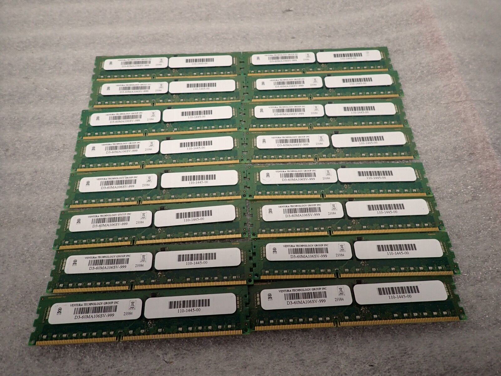 Lot of (16)8GB Ventura Technology Group D3-60MA106SV-999 PC3-10600 Server Memory