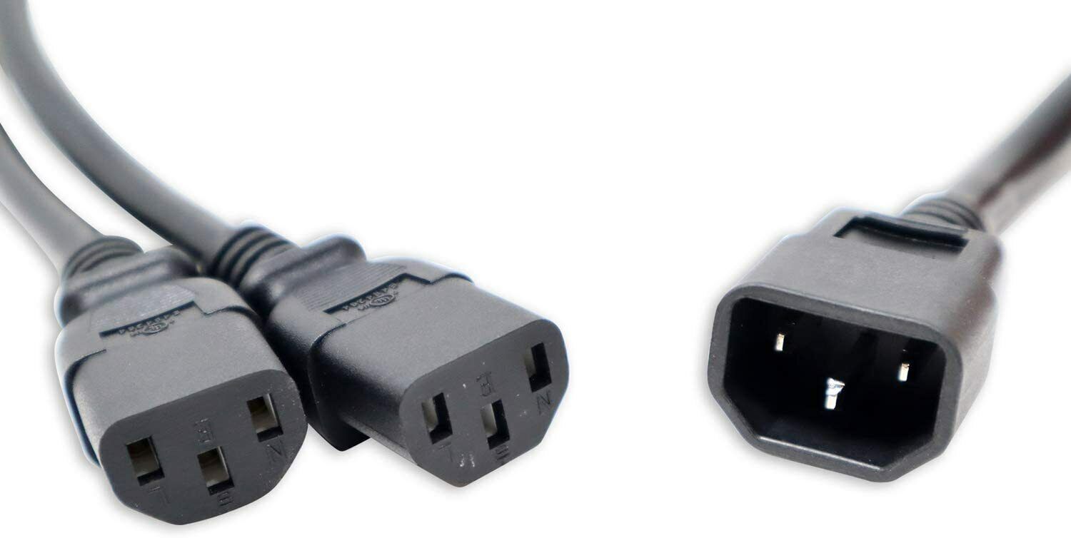 Miners United 2FT Power Splitter Cable - C14 to 2X C13 NEMA 15A 300v 14AWG
