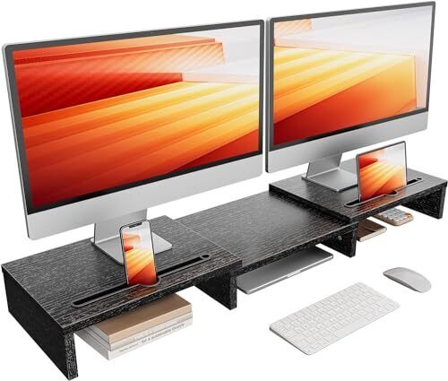 LORYERGO Dual Monitor Stand for Desk, Monitor Stand with 2 Slots for Phone an...
