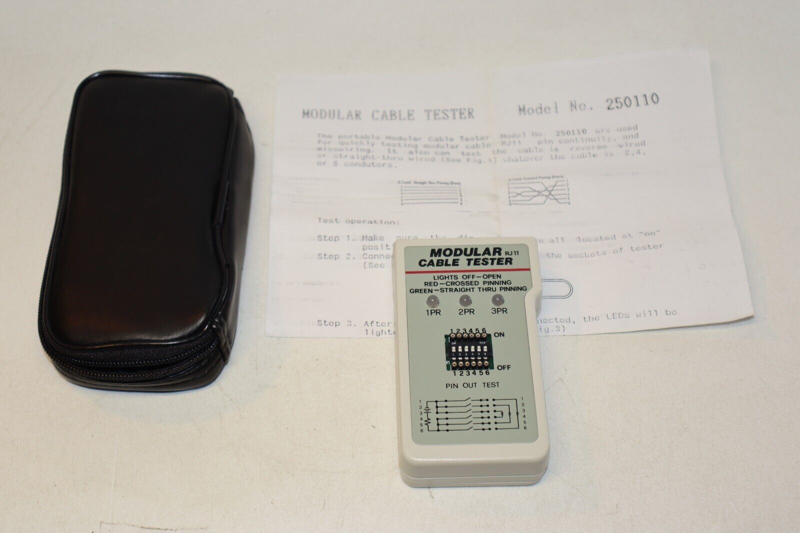 Vintage RJ11 Modular Cable Tester Pin Out Test With Case, Instructions & Jumpers