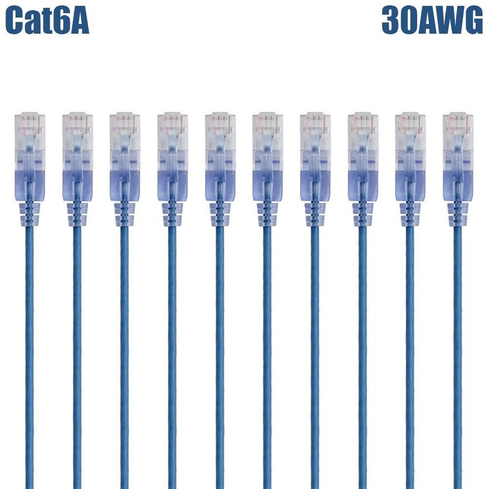 10 Pcs 5FT Blue Cat6a RJ45 Ethernet LAN Network Router Patch Cable 30AWG Blue