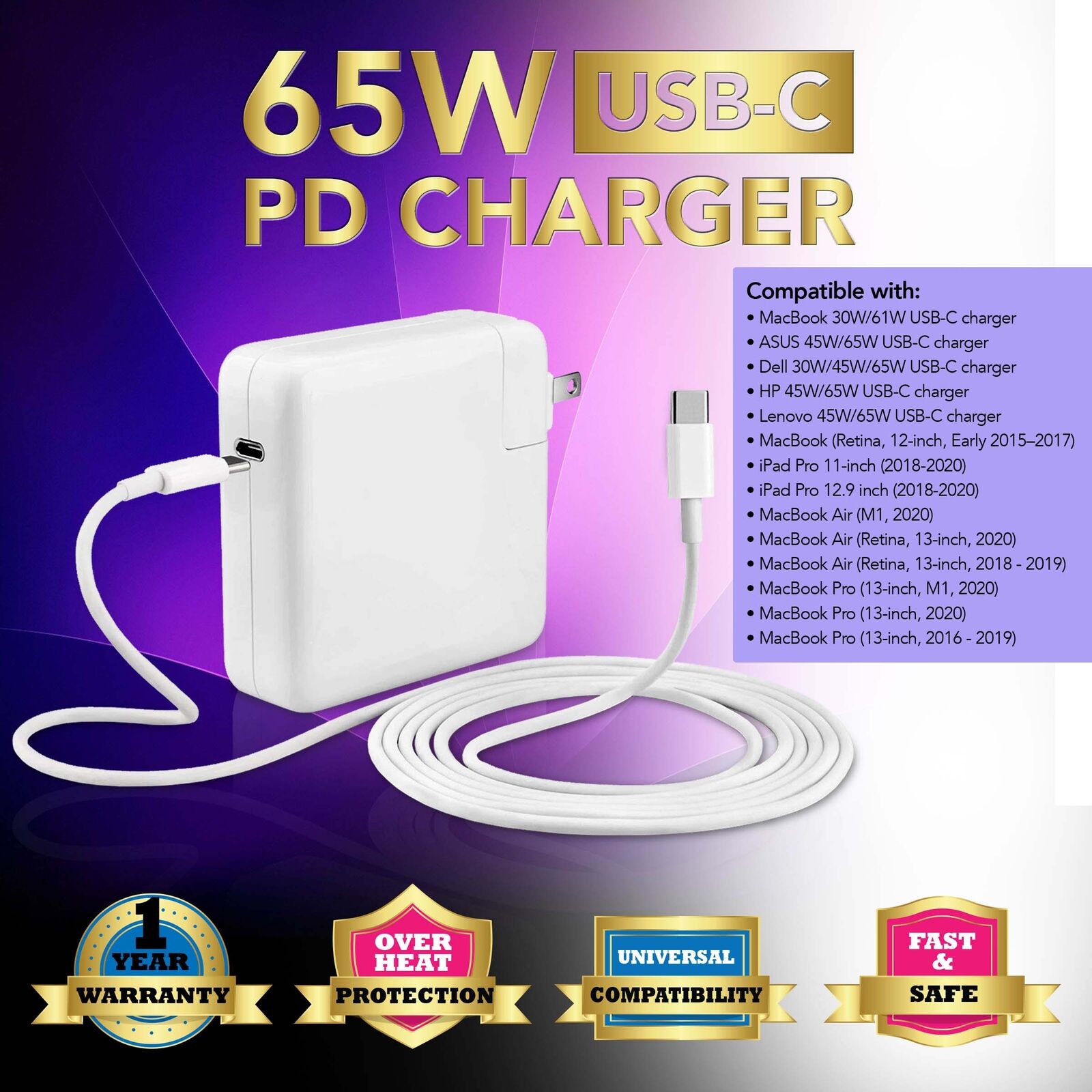 65W Type C USB C AC Adapter Charger for MacBook Pro 13\