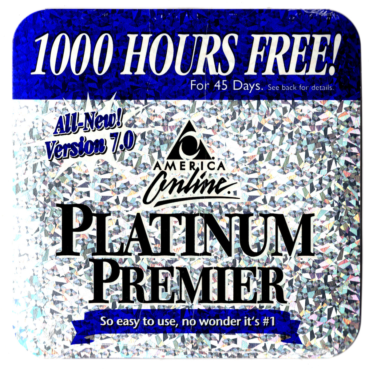 Vintage Rare 2001 Platinum Prismatic Laser-Foil AOL V7.0 CD, New Factory-Sealed