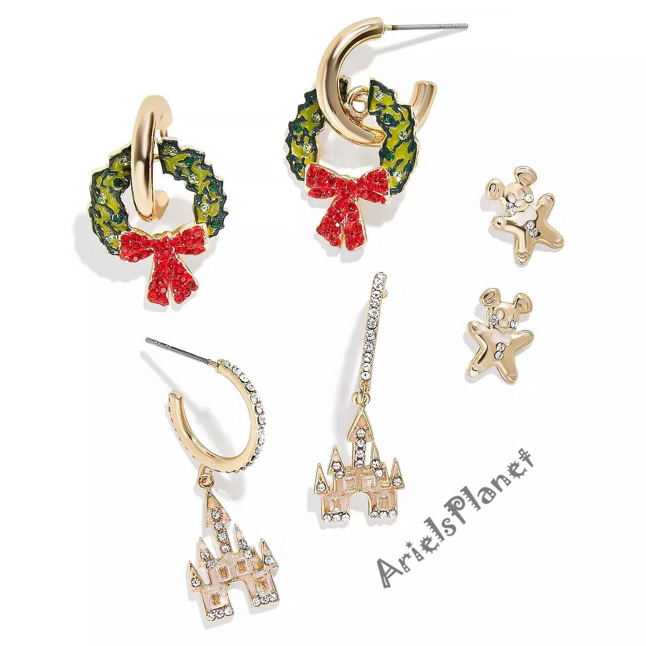 Disney Parks Mickey Castle Christmas Holiday Earrings by BaubleBar Set of 3