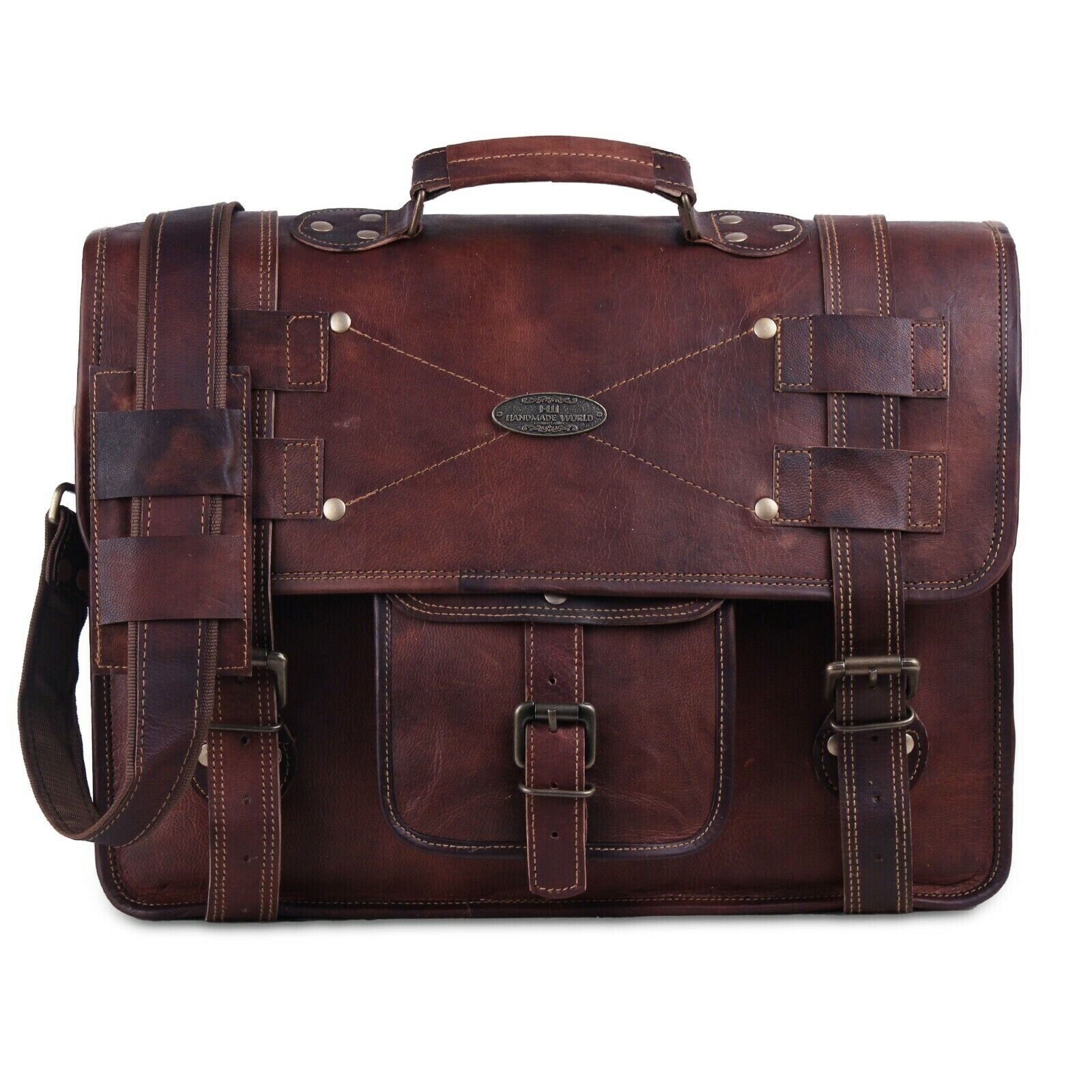 Men\'s Genuine Vintage Leather Laptop Messenger Satchel work Briefcase Brown Bag
