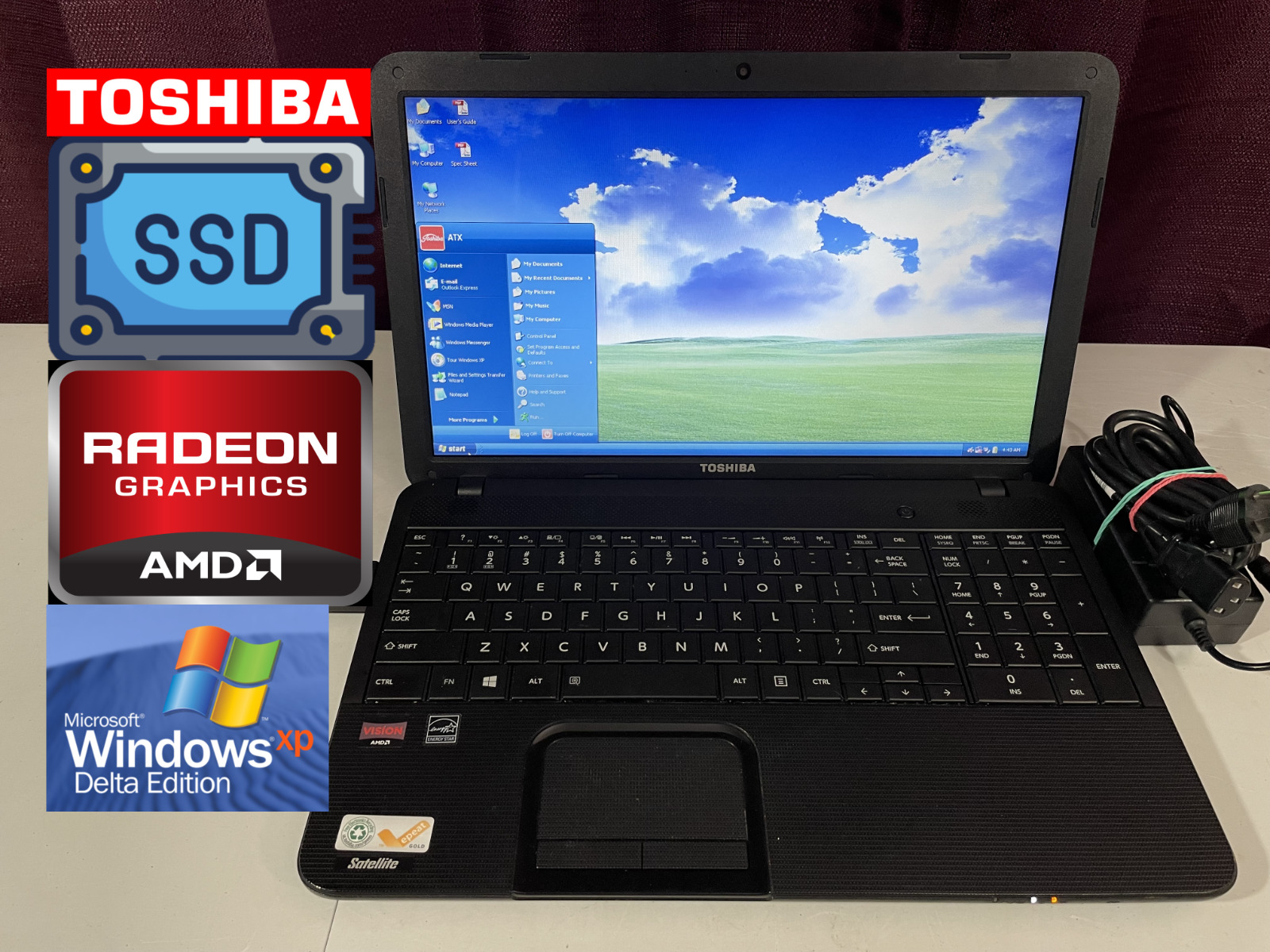 *RESTORED w/ SSD* Windows XP Vintage Retro Gaming Laptop PC Toshiba AMD Radeon