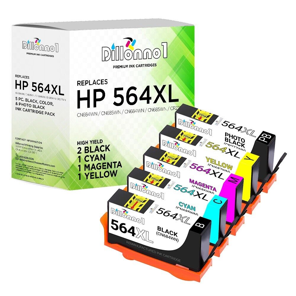 5pk #564XL Ink For HP Photosmart C5373 C5383 C5388 C5393 C6340 C6375 C6383 C6388