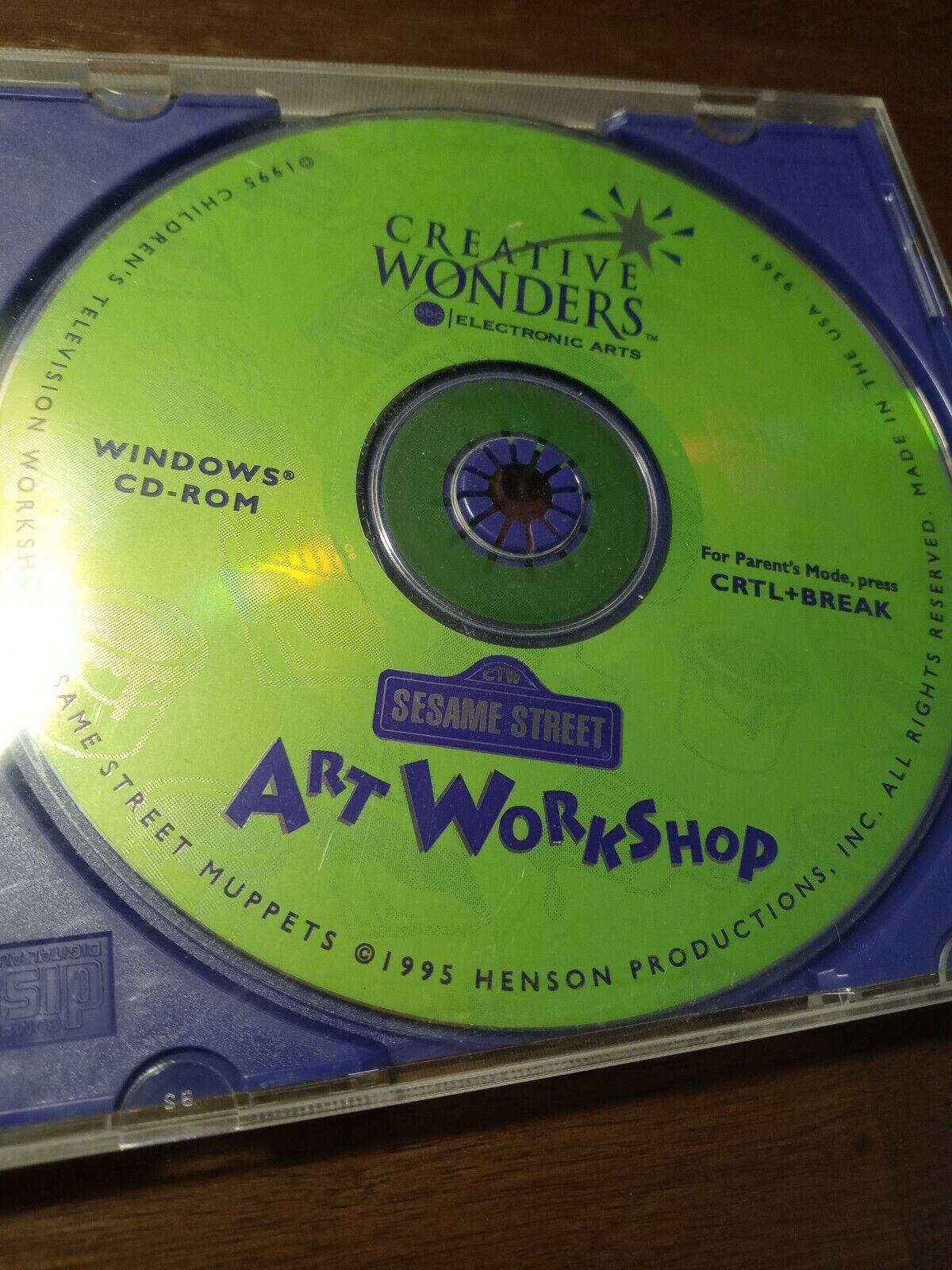 Sesame Street: Art Workshop (Windows/Mac, 1995) PC Game Disc NO Manual