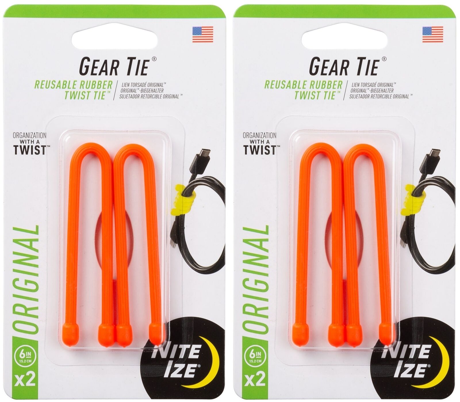 Nite Ize 2-Pack Gear Tie Reusable Rubber Twist Tie, 6\