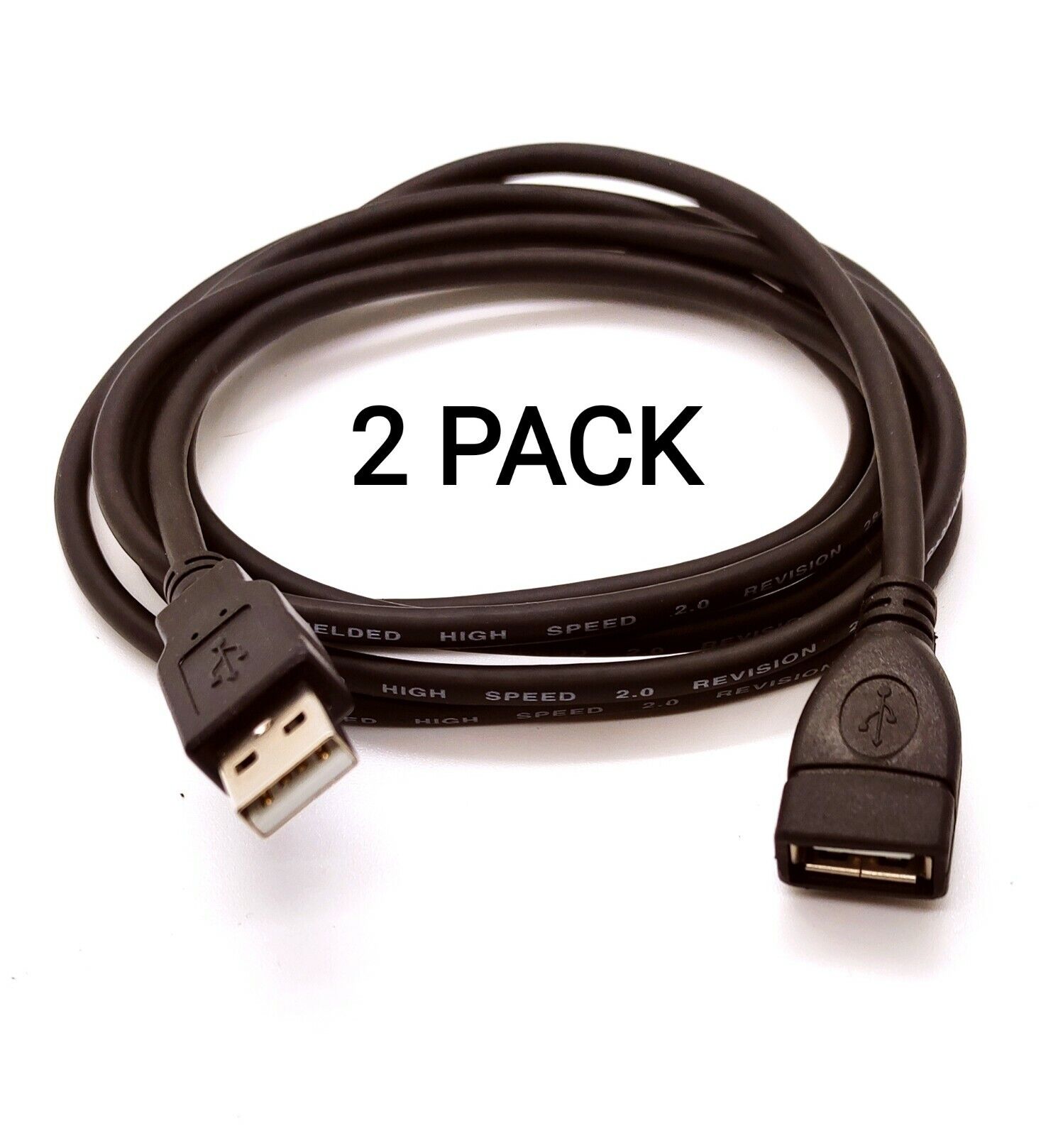 2 Pack  6ft USB 2.0 A Male / A Female Extension Cable Black Color