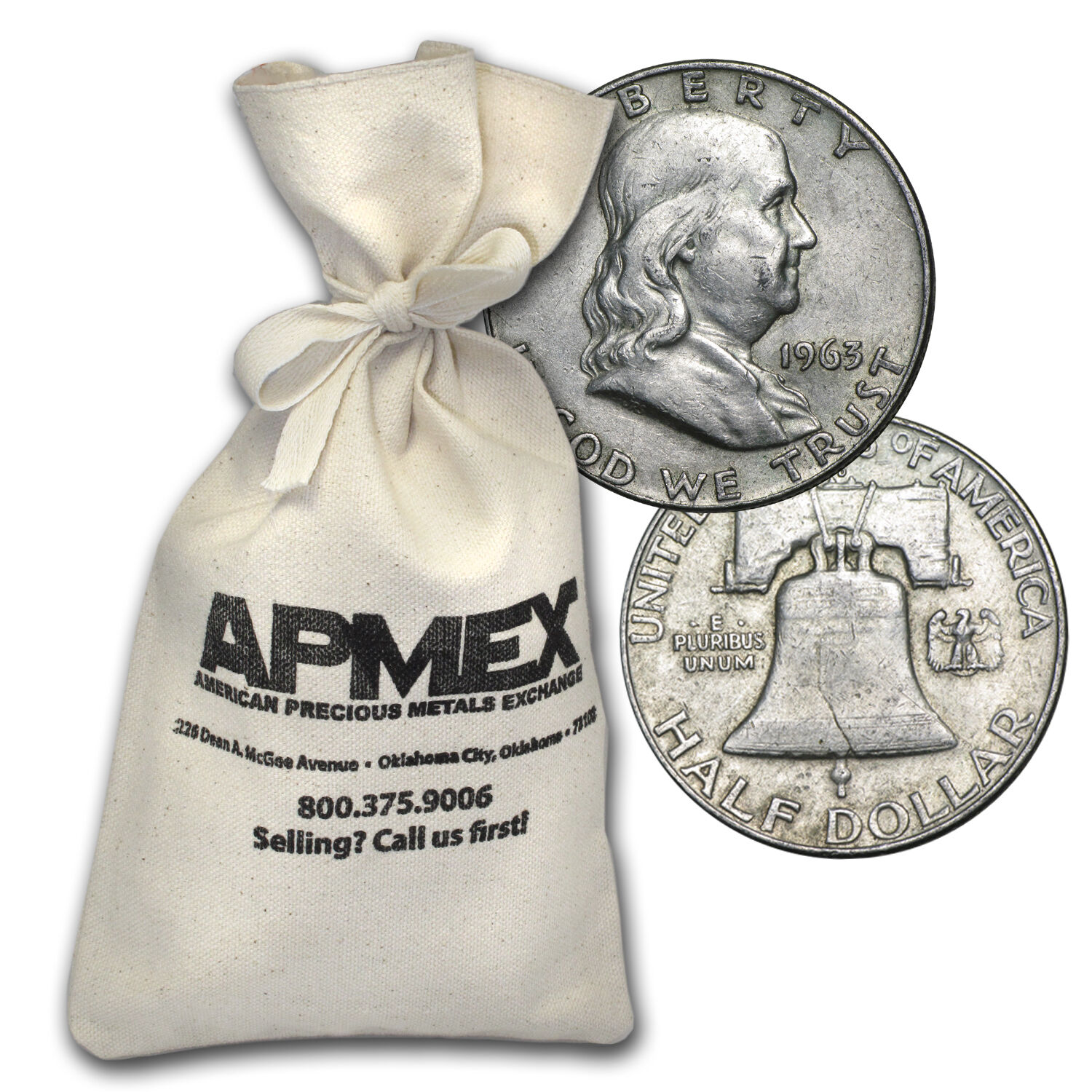 90% Silver Franklin Half-Dollars $50 Face-Value Bag Avg Circ - SKU #88197