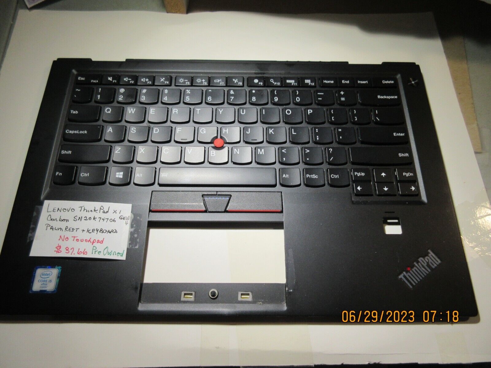 LENOVO ThinkPad X1 Carbon Keyboard/Palmrest, no touchpad. 20K74746, , Pre Owned
