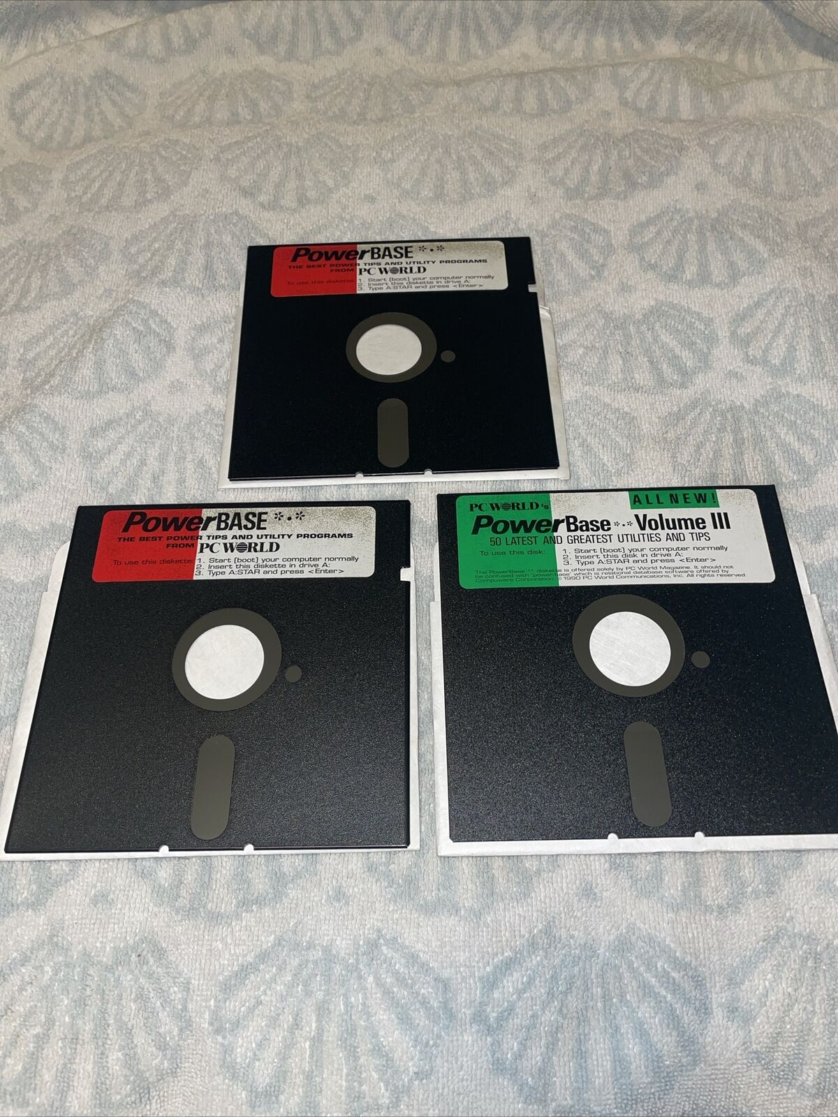 Vintage PC World PowerBase Tips And Utilities Software 5.25” Floppy Disks
