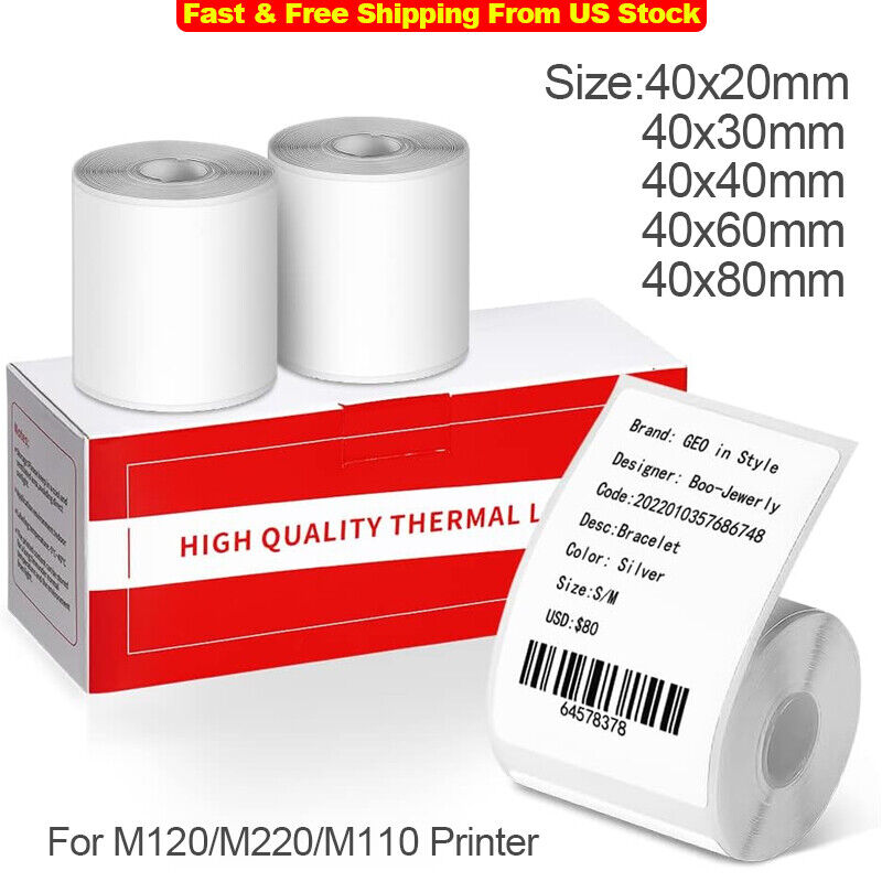 40mm Sticker Label Self-Adhesive Thermal Paper for Phomemo M110/M200 Printer US