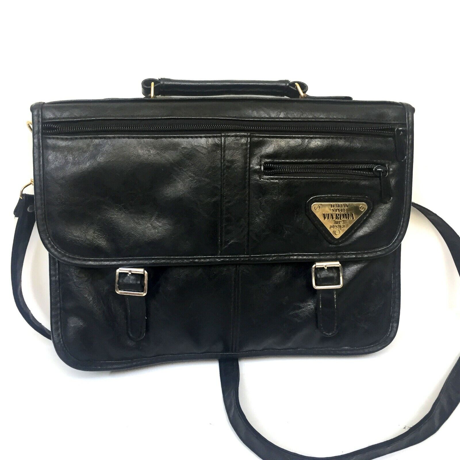 Vintage Italian Style Via Roma MP Design Bag Briefcase Laptop - Black Nappa 