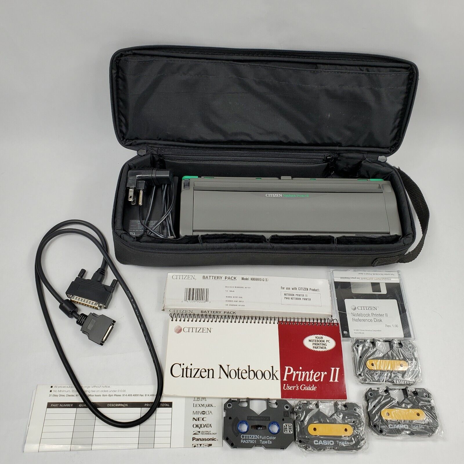 Vtg Citizen Notebook Printer II With Carry Case Spools Manual Data Cable Battery