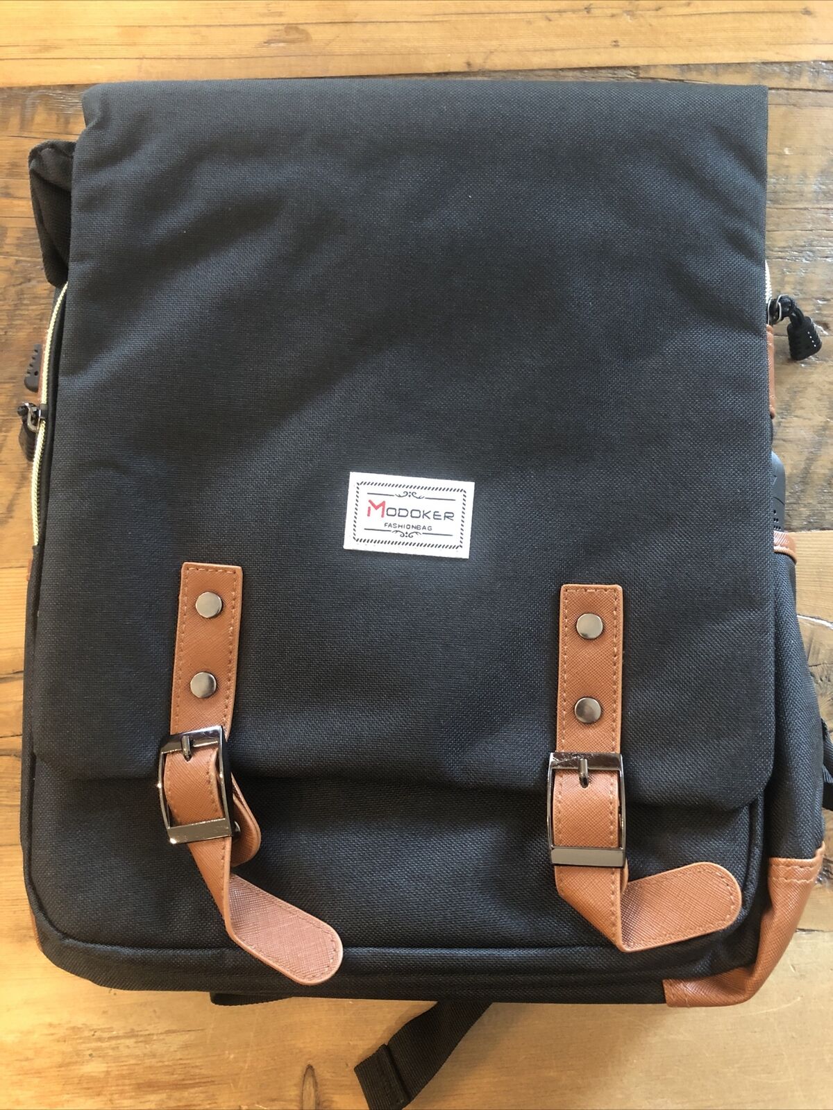 Modoker Vintage Laptop Backpack Women/Men with USB Charging Brown & Black