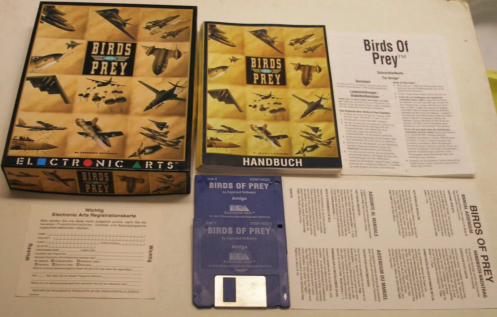 RARE German Version of Birds of Prey by Electronic Arts for Commodore Amiga