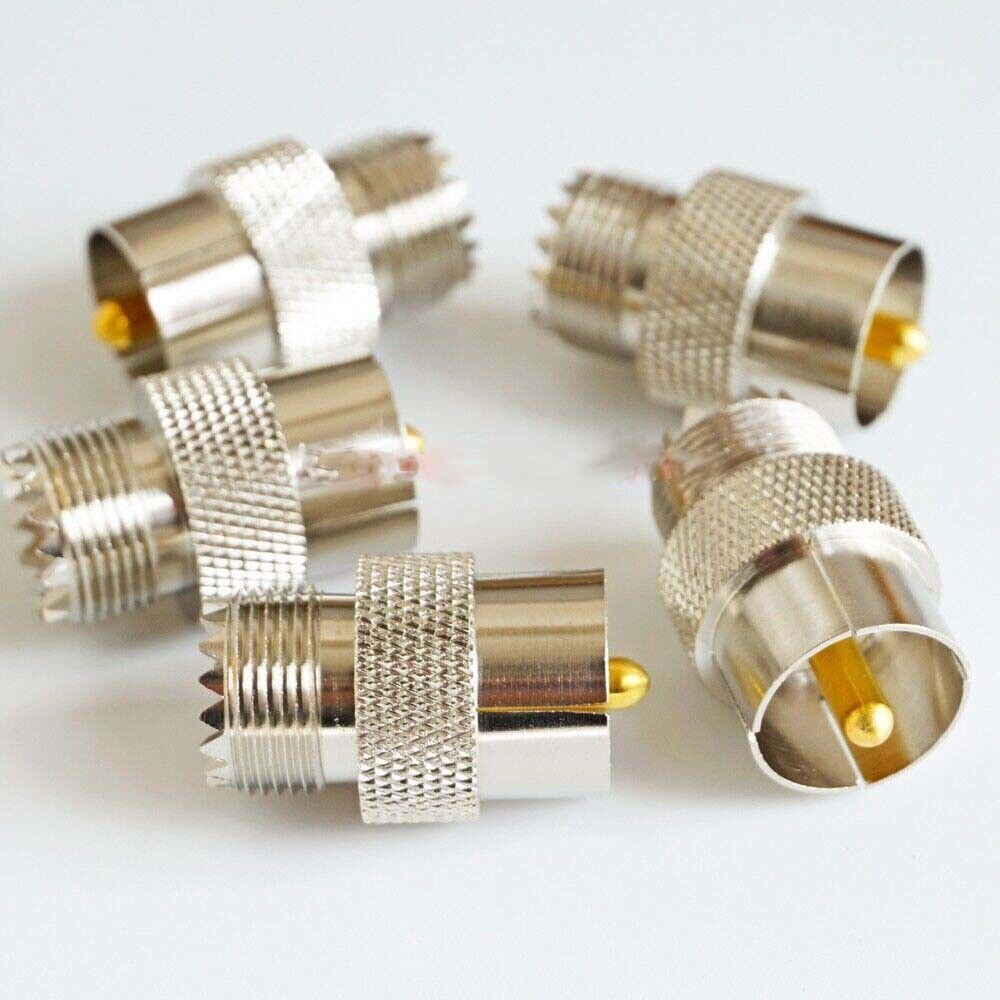 5Pcs UHF Female SO239 to PL-259 Male Connector Quick PUSH-ON Slide-on Adapter