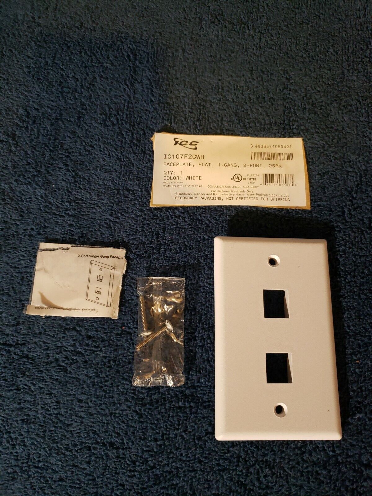 5 pack of Icc Ic107F2Cwh Faceplate- Flat-1-Gang-2-Port