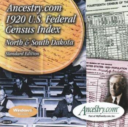 Ancestry 1920 U.S. Federal Census Index: North & South Dakota PC CD genealogy