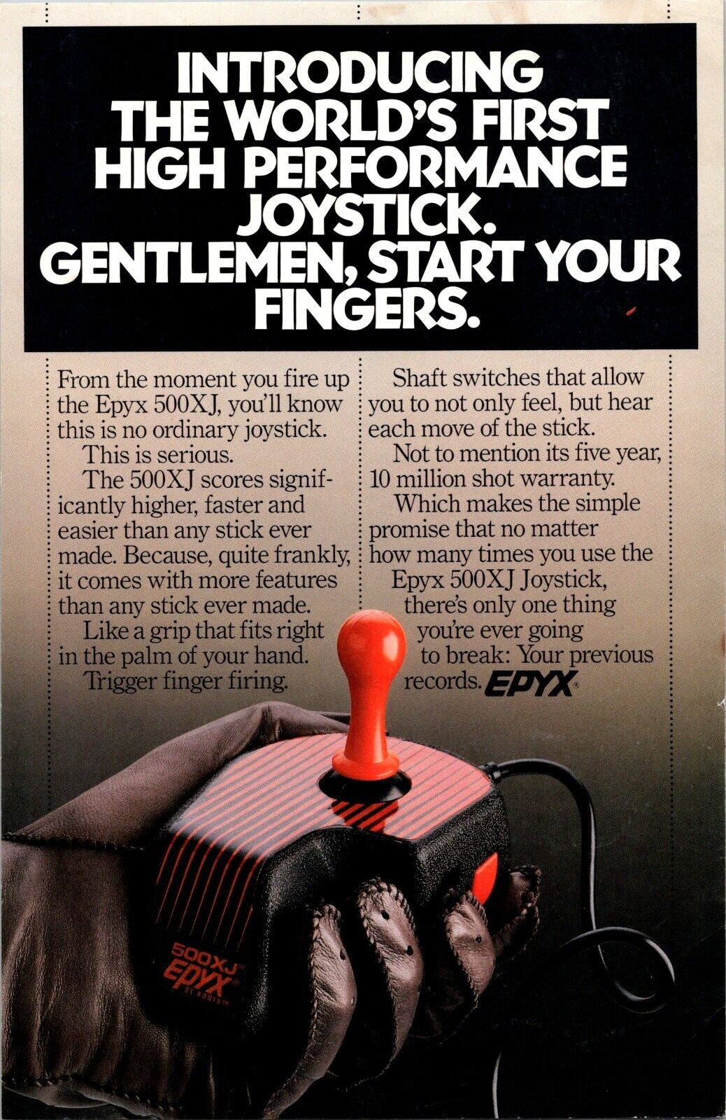 Vintage Original EPYX 500 XJ Joystick Advertisement Insert with Commodore 128D