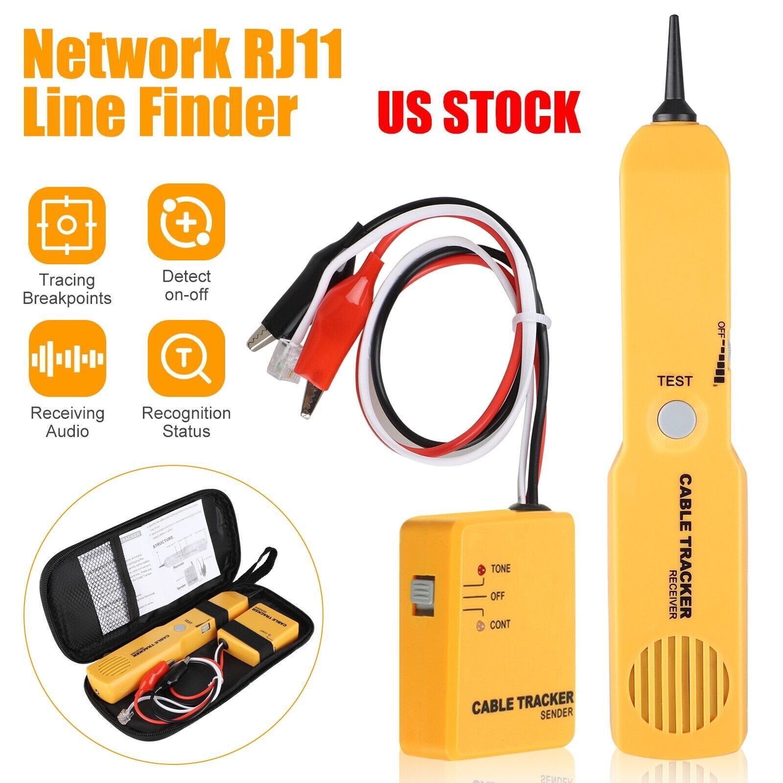 Network Cable Tracker Tester RJ11 Line Finder Toner Electric Wire Tracer Pouch